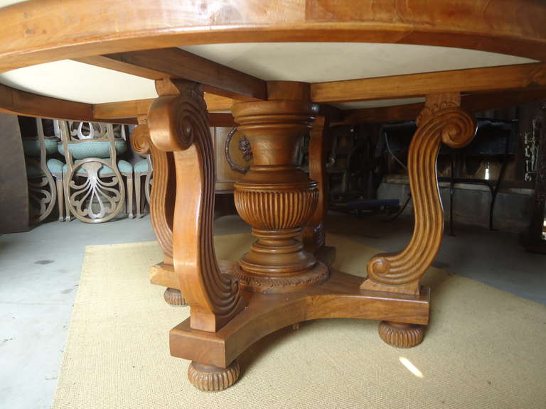 Empire Round Continental Carved Wood and Marble Center Hall or Dining Table