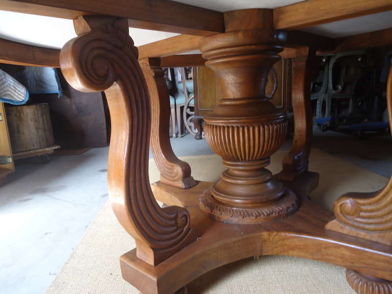 20th Century Round Continental Carved Wood and Marble Center Hall or Dining Table