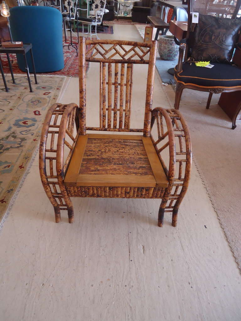 The conversation piece in the room, unique hand made bamboo armchair, great workmanship and comfortable. Measures: Seat depth 19