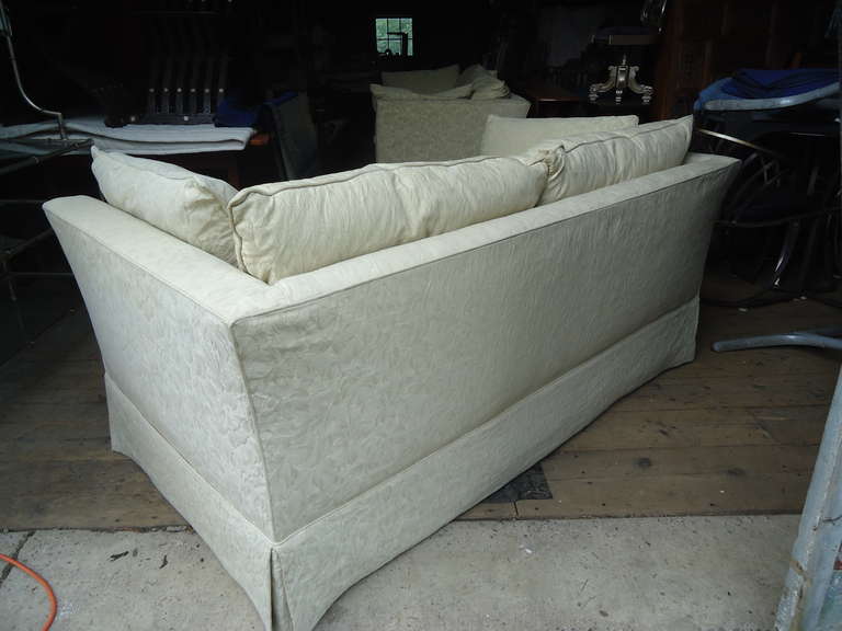 Pair of Custom Down Damask Sofas In Excellent Condition In Hopewell, NJ