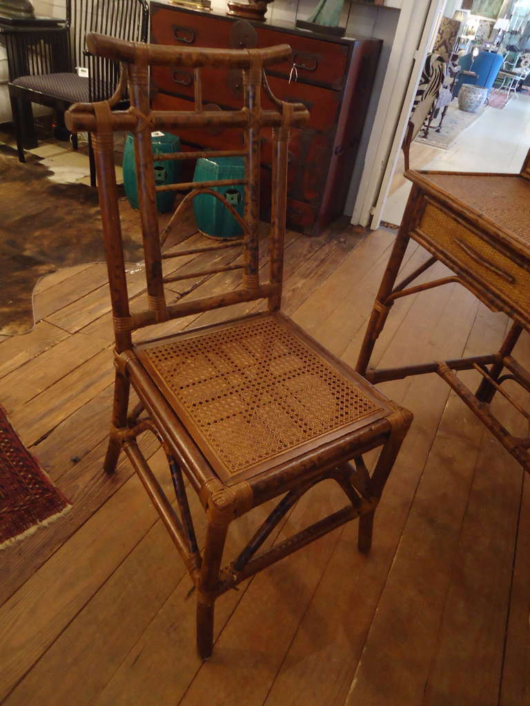 American Faux Bamboo and Rattan Writing Desk and Chair