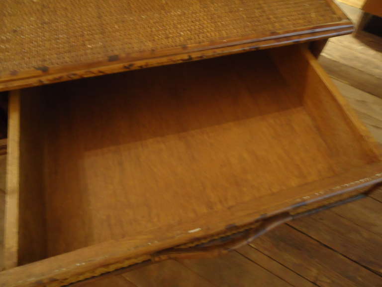 Faux Bamboo and Rattan Writing Desk and Chair In Excellent Condition In Hopewell, NJ