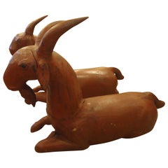 Heart Melting Pair of Large Carved Wooden Rams
