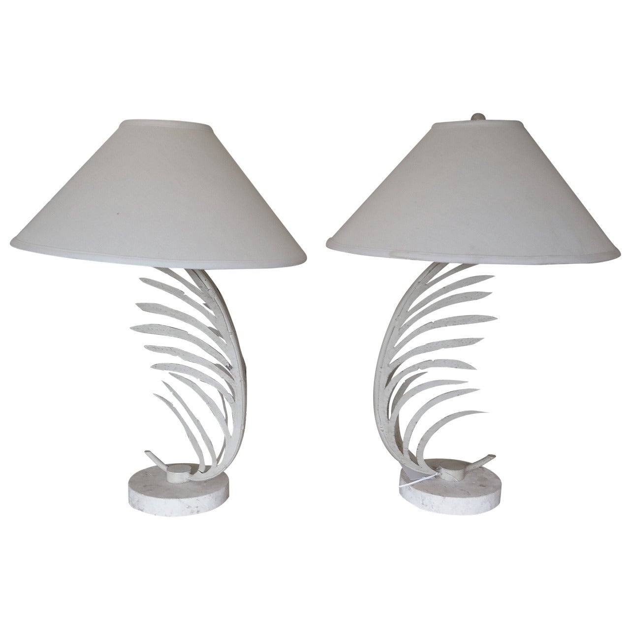 Pair of Iron Palm Leaf Table Lamps For Sale