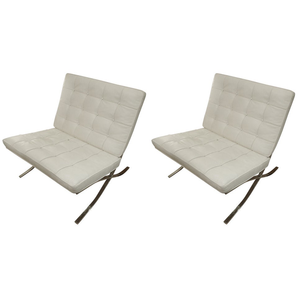 Pair of White Leather Barcelona Style Chairs