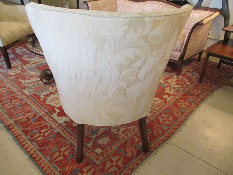 Unknown Pair of 1940s Armchairs in Cream Damask