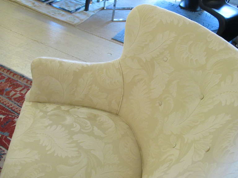 Mid-20th Century Pair of 1940s Armchairs in Cream Damask