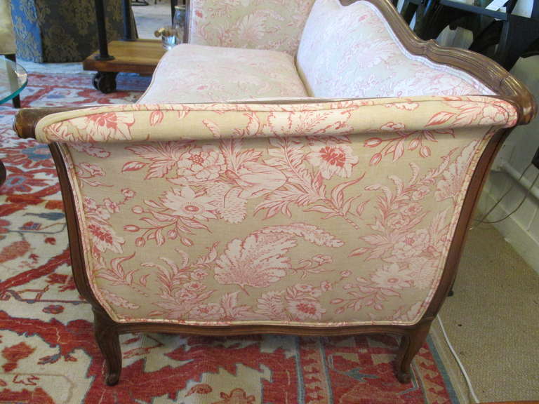 Wood Vintage French Sofa with Designer Print Upholstery