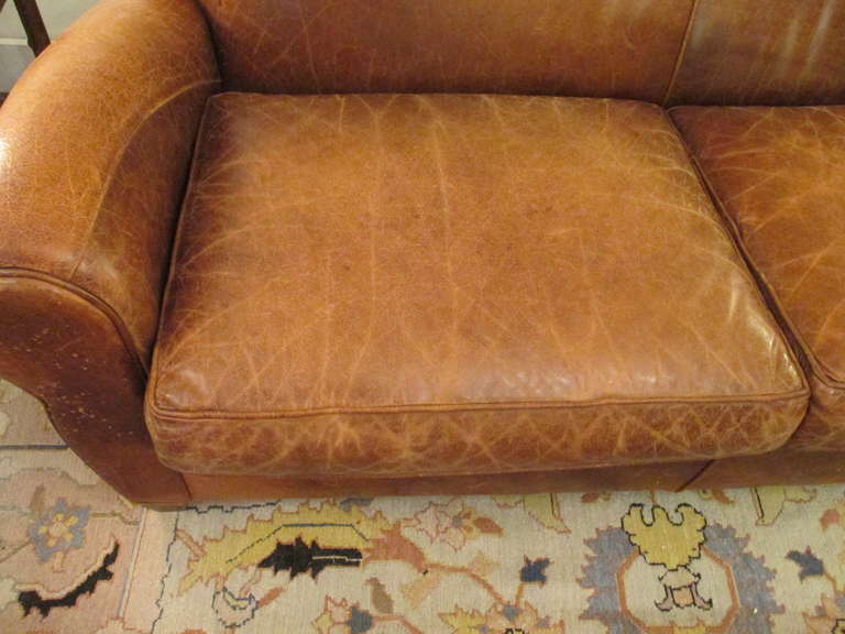 English Handsome Distressed Leather Sofa