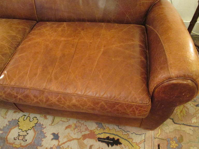 Mid-20th Century Handsome Distressed Leather Sofa