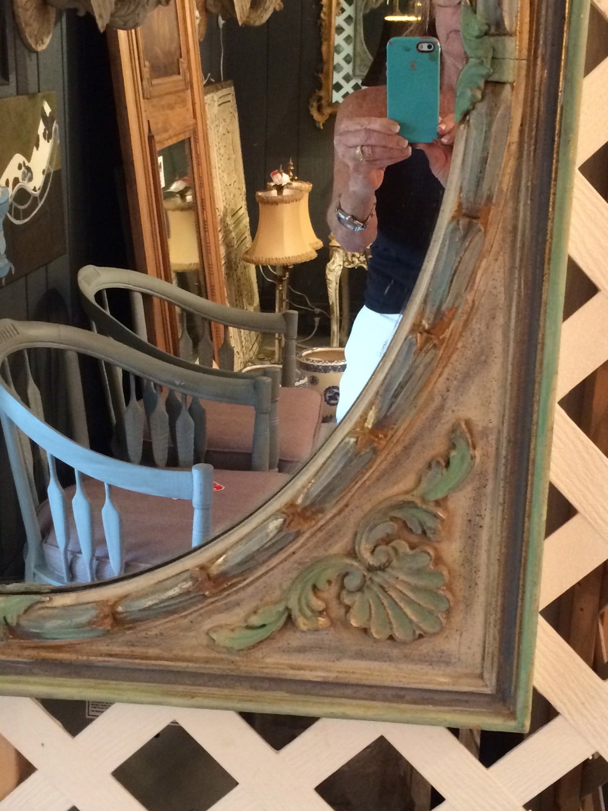 Antique Painted and Carved Wood Mirror