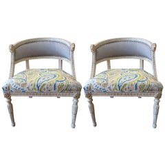 Pair of Swedish Bergeres with Pony hair and Fabric Upholstery