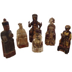Antique Six 18th century Chinese Ancestor Figurines