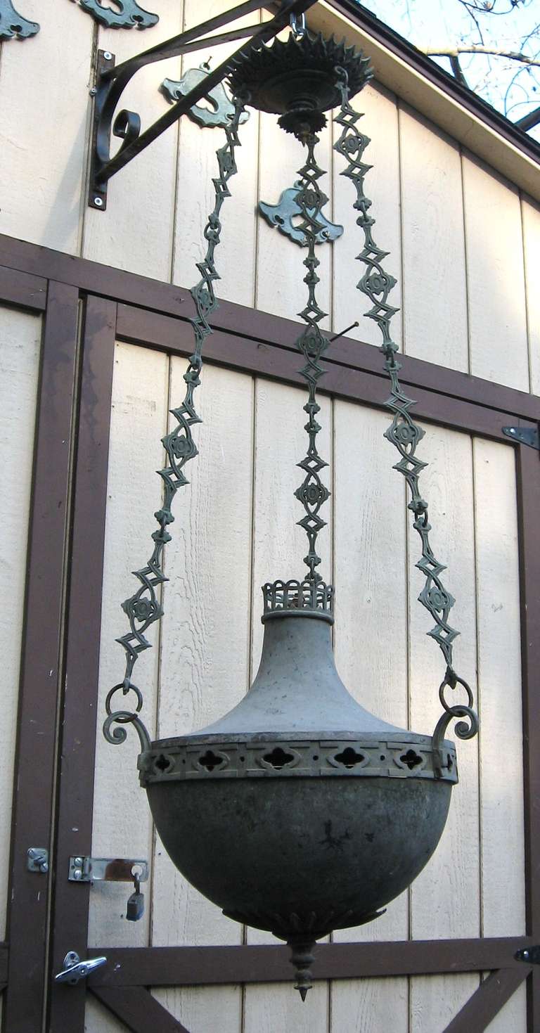 Large Antique Bronze Neoclassical Hanging Lantern
