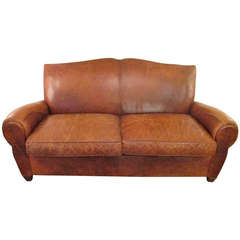 Vintage Handsome Distressed Leather Sofa