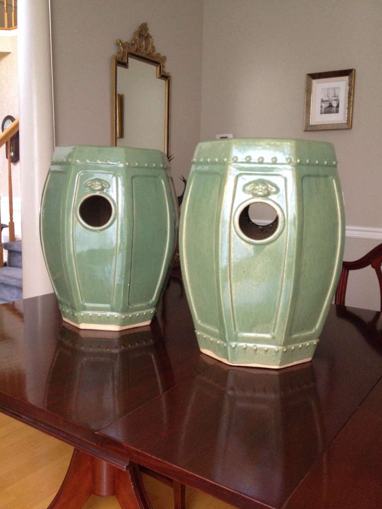 Pair of Deliciously Colored Celadon Green Garden Seats In Good Condition In Hopewell, NJ