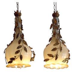 Venetian Glass and Bronze Pendant Lights