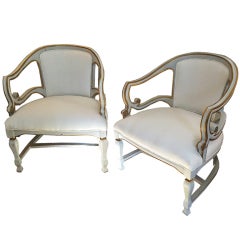 Pair of Midcentury Italian Painted and Upholstered Chairs