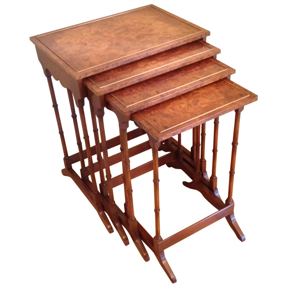 Faux Bamboo and Burl Wood Quartetto Nesting Tables