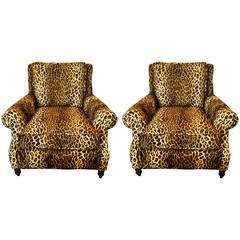 Pair of Luscious Leopard Upholstered Custom Club Chairs