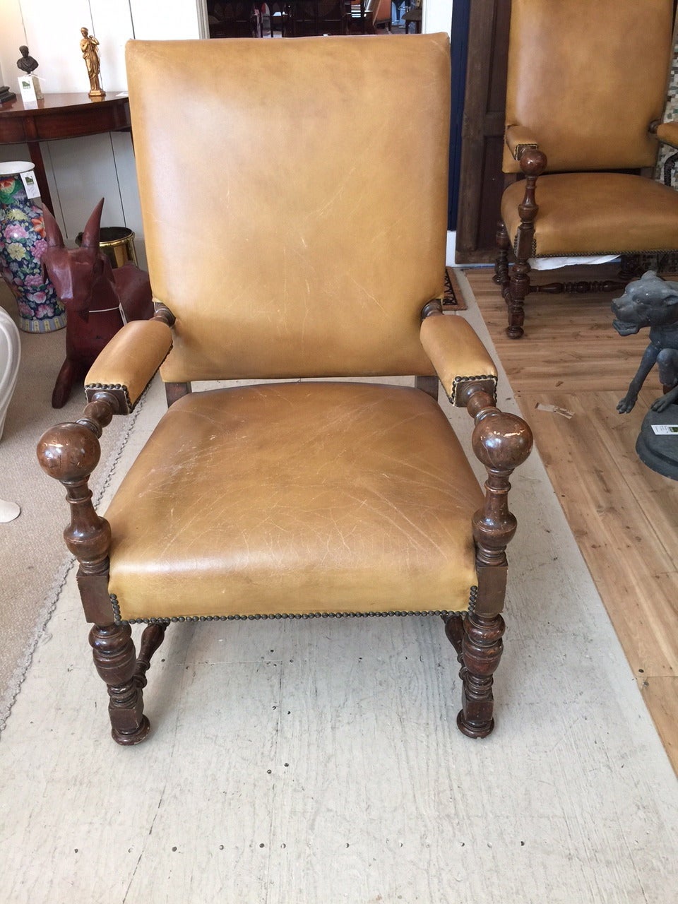 Pair of Leather and Mahogany Armchairs 3