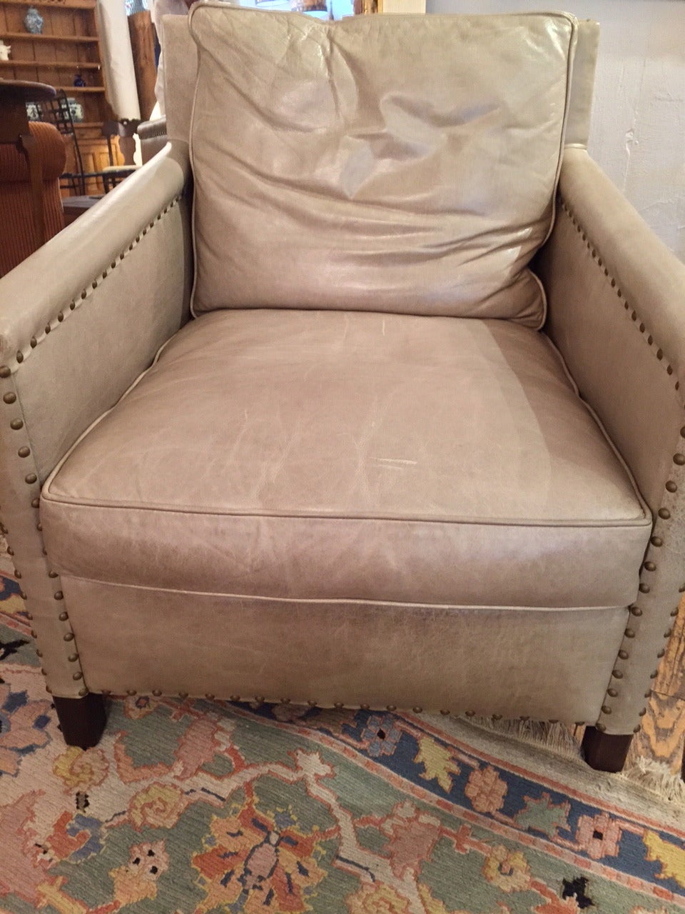 Pair of Sophisticated Leather Club Chairs and Ottomans In Excellent Condition In Hopewell, NJ
