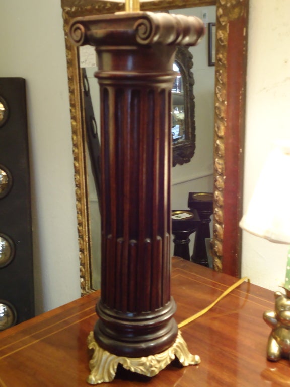 Handsome Pair of Antique Mahogany Column Lamps