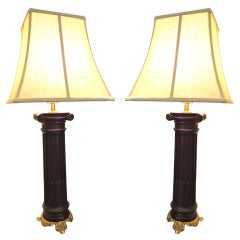 Handsome Pair of Antique Mahogany Column Lamps