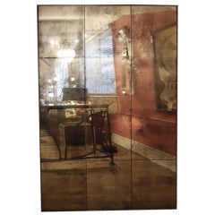 Modern Antiqued Large Mirror in Iron Frame