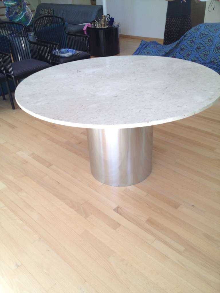 Round Italian Marble and Steel Dining Table