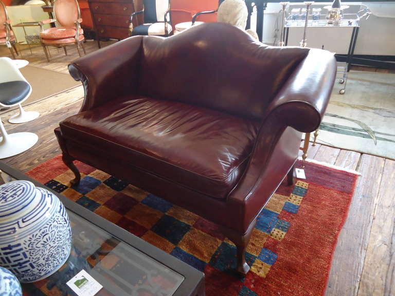 Rich Maroon Leather Camelback Loveseat 1