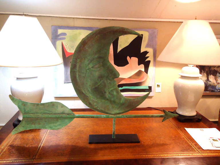 Verdigris Crescent Moon Weathervane Sculpture