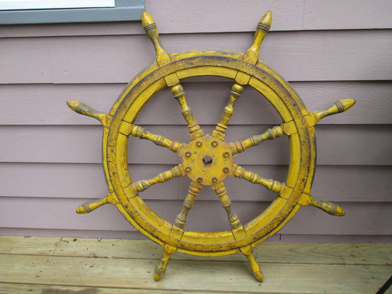 Big Old Yellow Distressed Ship Wheel