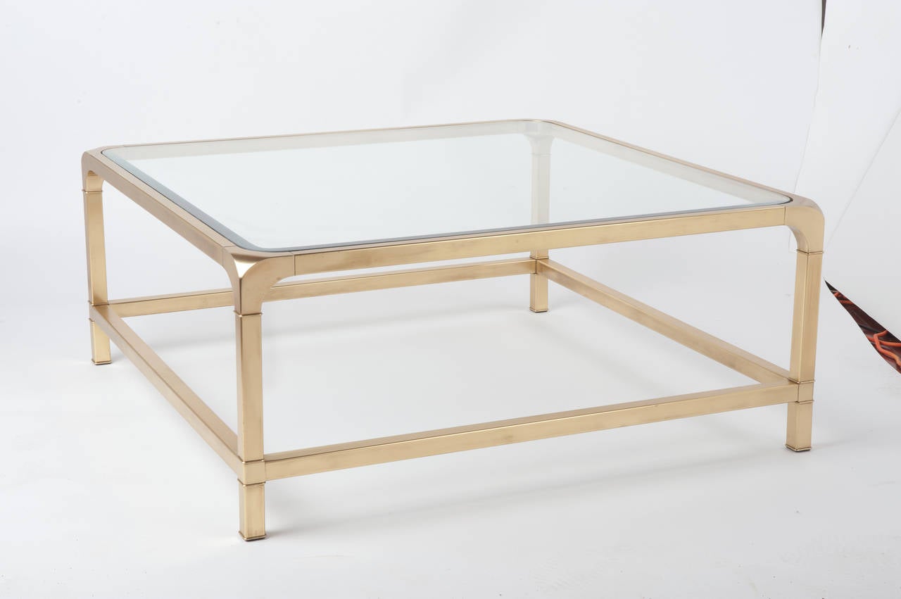 American Mastercraft Brass and Glass Square Cocktail Coffee Table