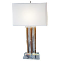 Midcentury Lucite and Bamboo Table Lamp