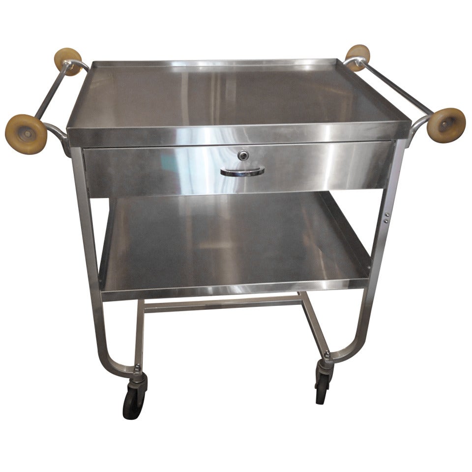 Handsome Vintage Stainless Steel Bar/Serving Cart