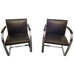 Pair of Midcentury Leather and Chrome Brno Style Chairs