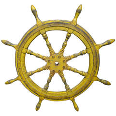 Vintage Big Old Yellow Distressed Ship Wheel