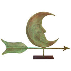 Vintage Verdigris Crescent Moon Weathervane Sculpture