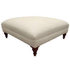 Large English Upholstered Herringbone Ottoman