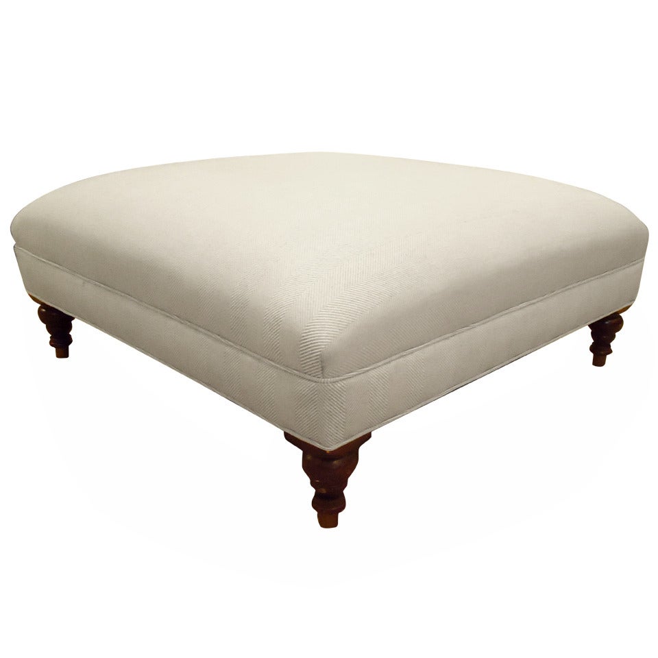 Large English Upholstered Herringbone Ottoman at 1stDibs