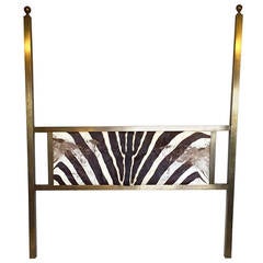 1970s Mastercraft Queen-Sized Headboard Upholstered in Authentic Zebra