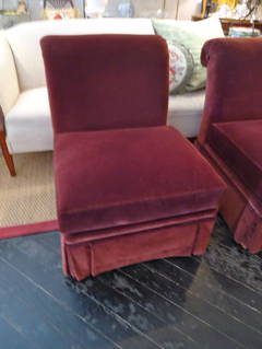 Pair of Regal Maroon Velvet Slipper Chairs