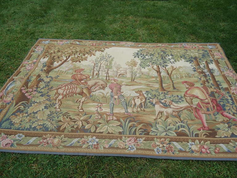 Large Romantic French Tapestry In Excellent Condition In Hopewell, NJ