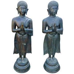 Pair of Bronze Thai Temple Figures