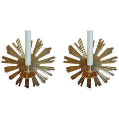 Pair of Bronze Sunburst Sconces Pair of Bronze Sunburst Sconces