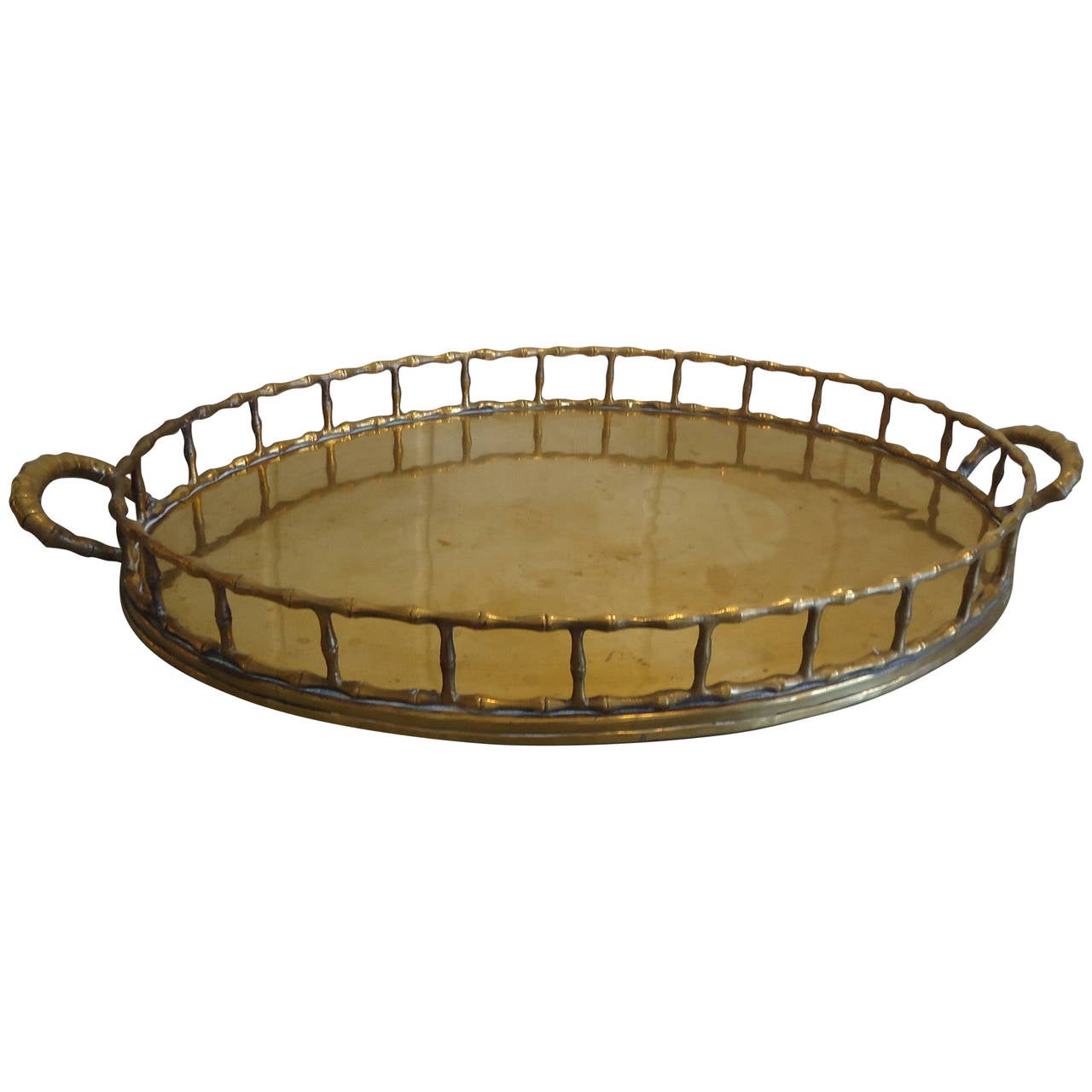 Handsome Mottahedeh Brass Faux Bamboo Gallery Tray For Sale at 1stdibs