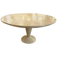 Elegant Cream Tessellated Stone Round Dining Table