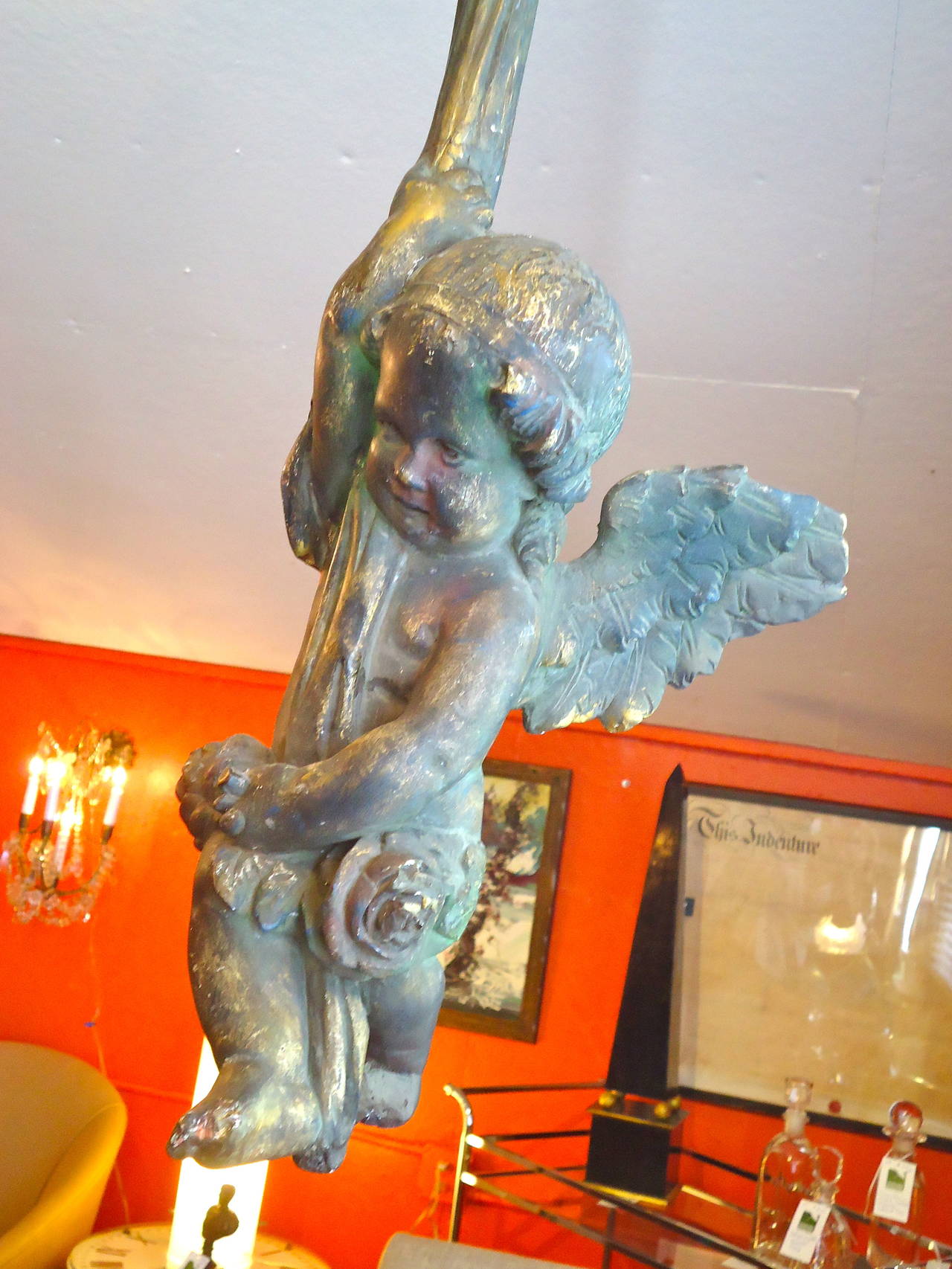 Antique French Hanging Sculpture of Cherub In Good Condition In Hopewell, NJ