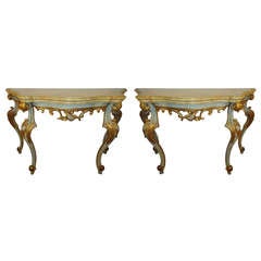 Pair of Faux Painted Vintage Italian Demilune Tables